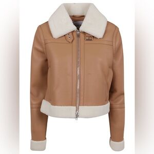 Stand Studio Tan Leather Jacket with Shearling Collar